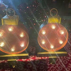 Pair Glitzhome Marquee Lights Metal Christmas Ornament Shaped Stocking Holders